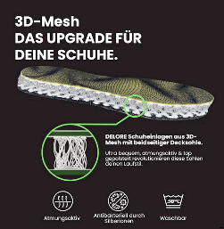 Gönnen Sie sich diesen Hightech-Komfort – Ihre Füße werden es Ihnen danken!
DELORE Schuheinlagen aus 3D-Mesh - delore-werksverkauf